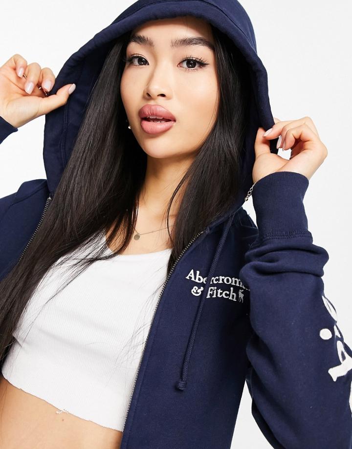 Abercrombie & Fitch Core Classic Logo Sleeve Hoodie In Navy