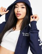 Abercrombie & Fitch Core Classic Logo Sleeve Hoodie In Navy