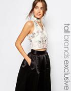 True Decadence Tall High Neck Floral Jacquard Crop Top - Multi