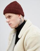 Asos Fisherman Beanie In Tobacco Teddy Texture - Brown