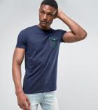 Brave Soul Tall Printed Check Flap Pocket T-shirt - Navy