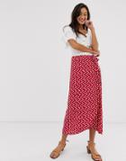 New Look Wrap Midi Skirt In Red Pattern - Yellow