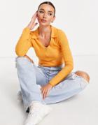 Asos Design Textured Sweater With Collar In Orange