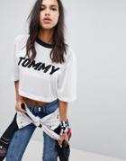 Gigi Hadid Tommy Logo Mesh Crop T-shirt - White
