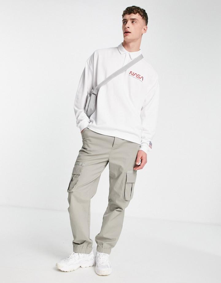 Asos Design Oversized Polo Shirt With Nasa Print In White