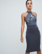 Ax Paris Midi Dress With Sequin Detail-gray