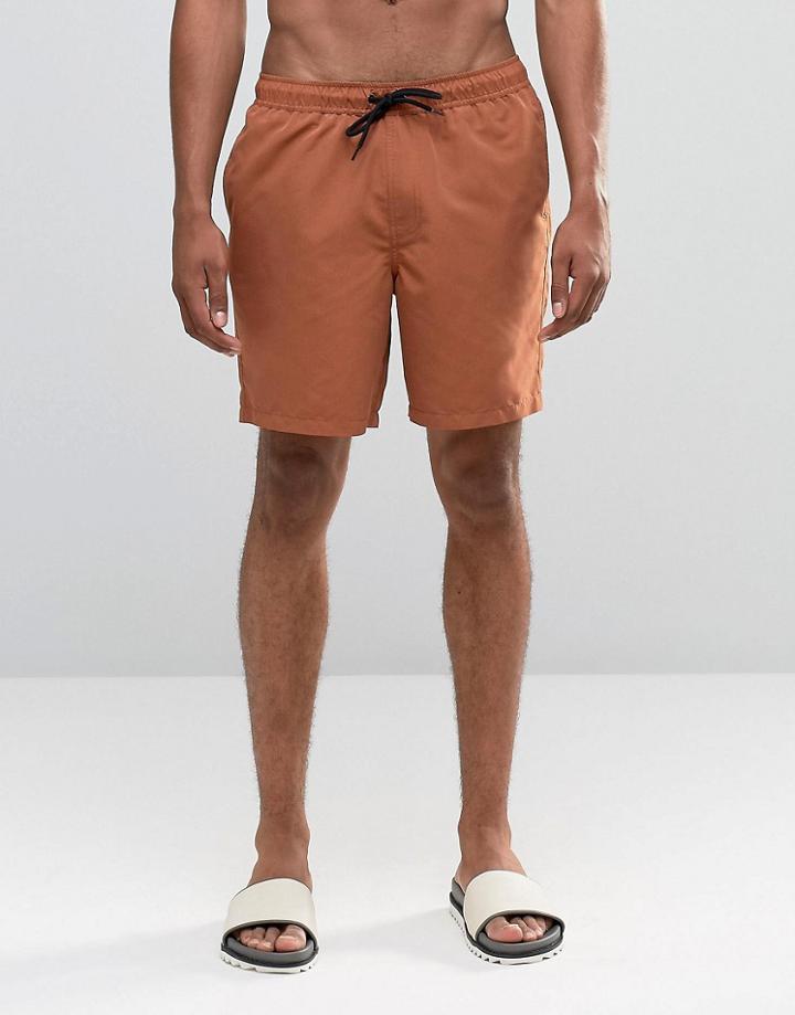 Asos Swim Shorts In Tobacco Mid Length - Brown