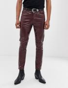 Asos Design Skinny Coated Leather Look Jeans In Red - Red