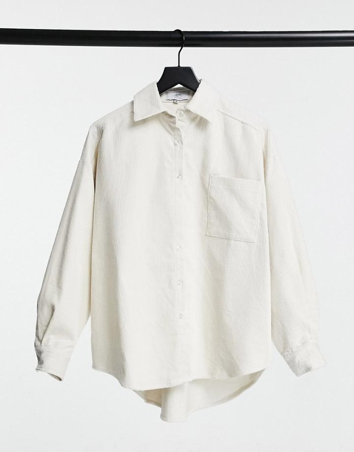 Sixth June Oversized Shirt In Cream Cord-white