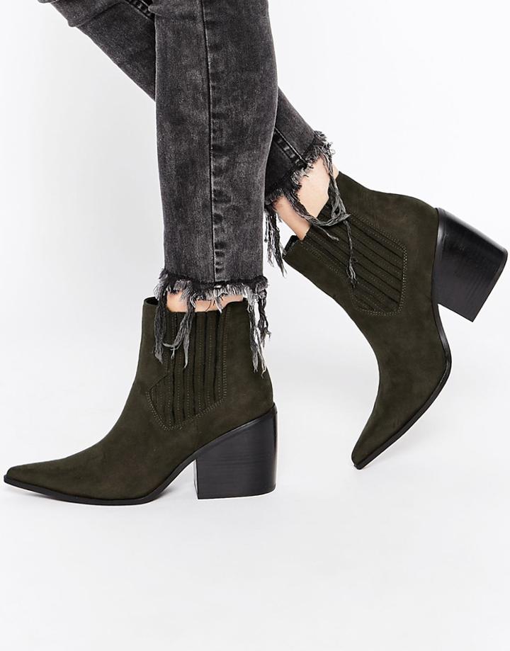 Asos Elsa Western Pointed Ankle Boots - Khaki