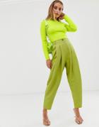 Asos Design High Waisted 80s Exaggerated Tapered Suit Pants In Citrus Pop - Green