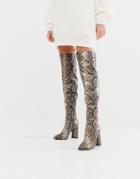 Raid Sloan Over The Knee Snake Print Boots-beige