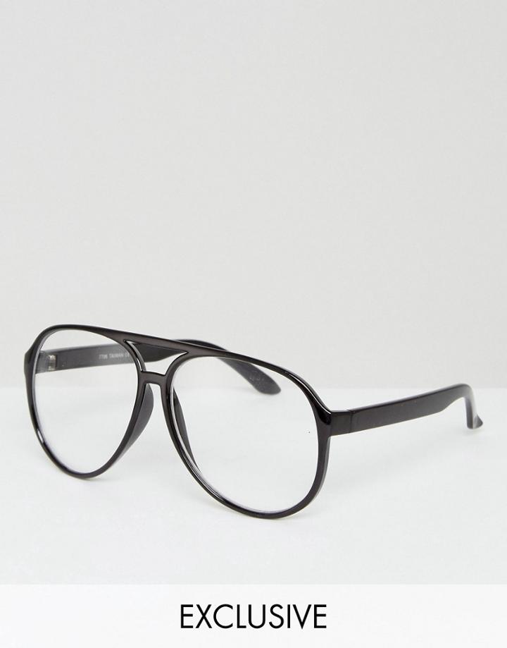 Reclaimed Vintage Inspired Aviator Clear Lens Glasses In Black - Black