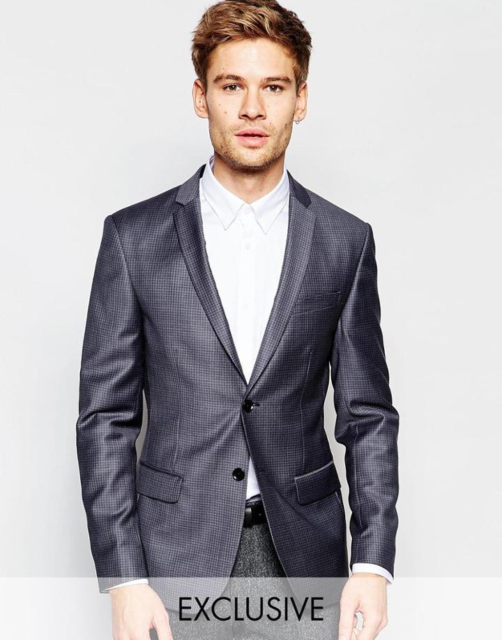 Number Eight Savile Row Exclusive Jacquard Blazer In Skinny Fit - Gray