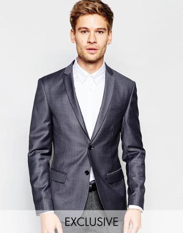 Number Eight Savile Row Exclusive Jacquard Blazer In Skinny Fit - Gray