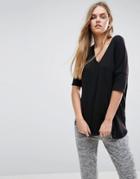 Asos Oversized T-shirt With V Neck And Dip Back In Rib - Black