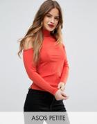 Asos Petite Top With Cold Shoulder And High Neck In Clean Rib - Orange