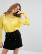 Willow And Paige Relaxed Sweater With Loose Knit Sleeves - Yellow