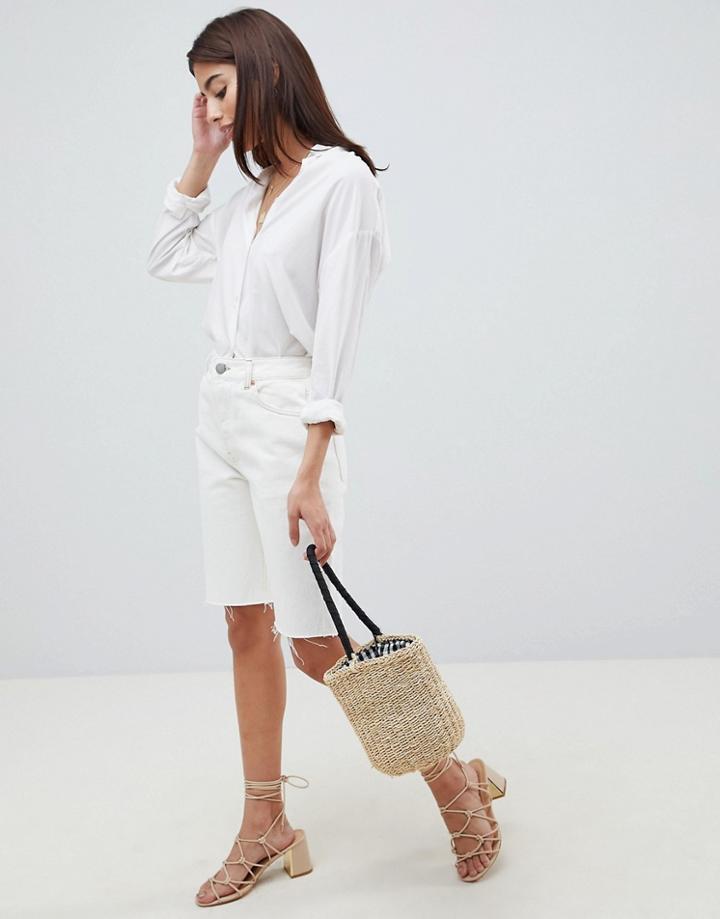Asos Design Denim High Rise Longline Short In White - White
