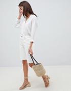 Asos Design Denim High Rise Longline Short In White - White