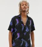 Reclaimed Vintage Revere Shirt With Jelly Fish Print-black