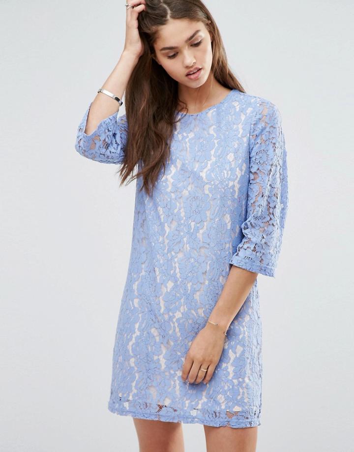 Darling 3/4 Sleeve Lace Shift Dress - Purple
