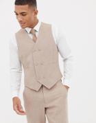 Asos Design Wedding Slim Suit Vest In Camel Cross Hatch-beige