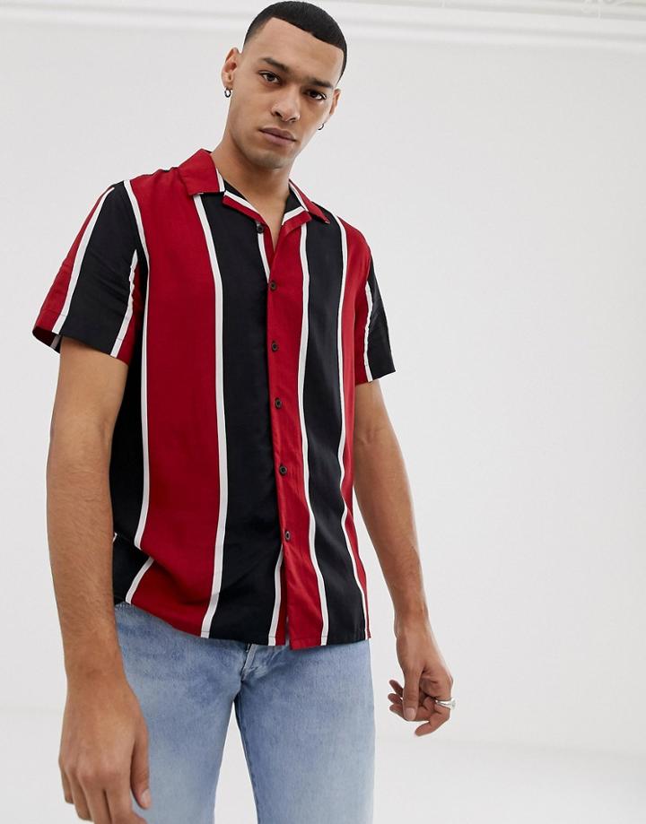 New Look Regular Fit Revere Shirt In Red Stripe
