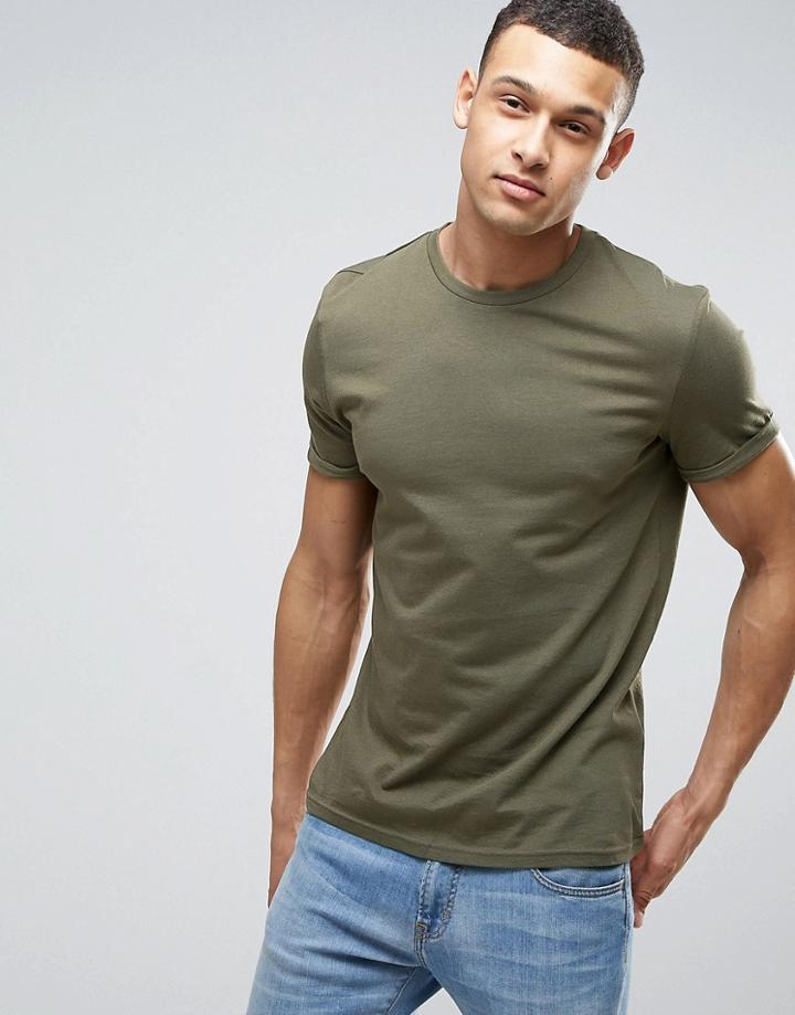 Yourturn T-shirt With Rolled Sleeve - Green