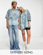 Asos Daysocial Unisex Oversized T-shirt With Multi Scribble Back Graphic Prints In Tie Dye Teal And Purple-blue