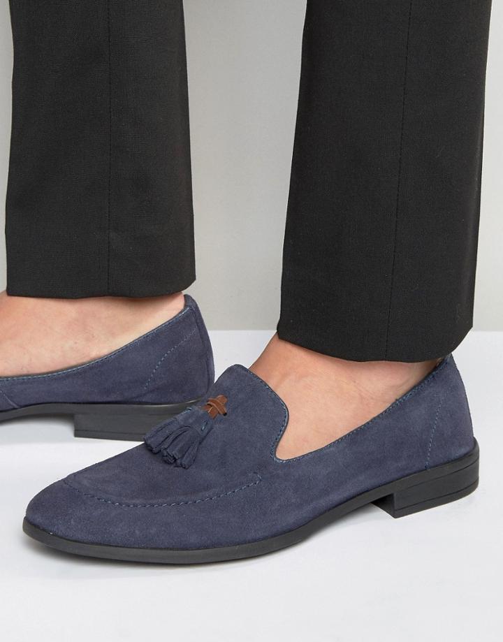Dune Tassel Loafers Navy Suede - Blue