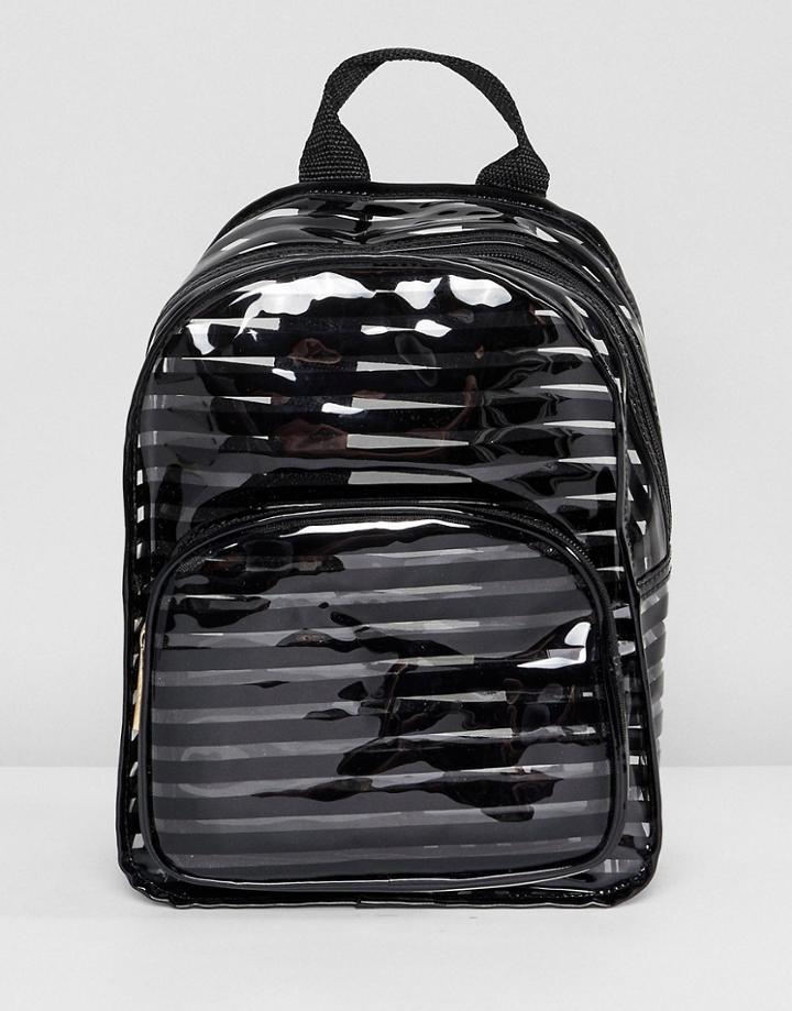 Yoki Fashion Black Striped Plastic Backpack - Black