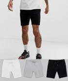 Asos Design Jersey Shorts 3 Pack Black/white/gray Marl - Multi
