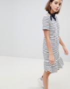 People Tree Organic Fairtrade Cotton Drop Hem T-shirt Dress In Breton Stripe - White