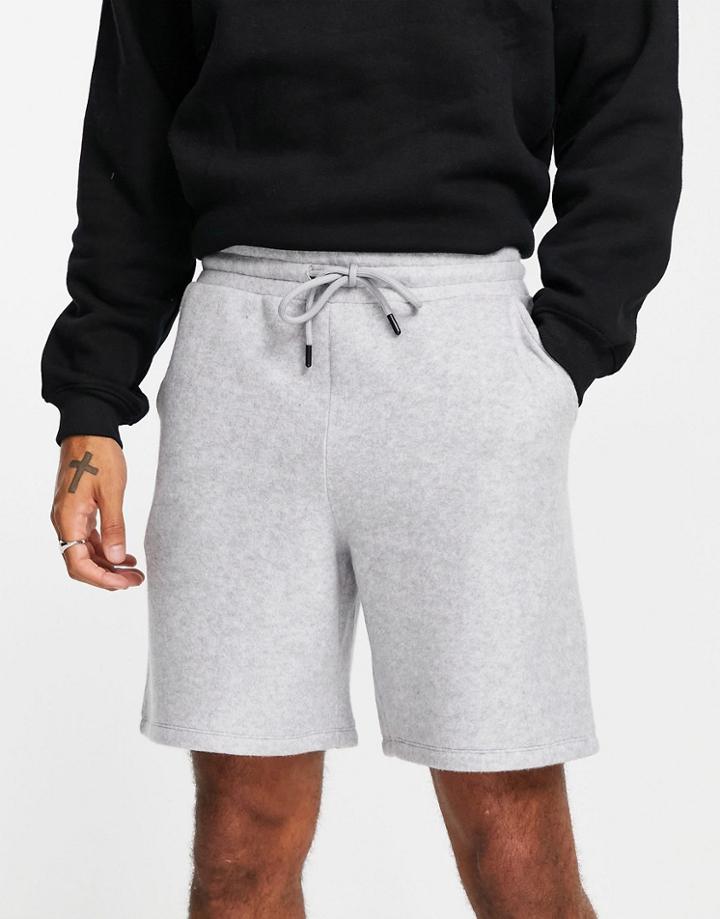 Asos Design Oversized Short In Gray Heather Polar Fleece-grey