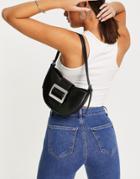 Asos Design Curved 90s Shoulder Bag With Buckle In Black