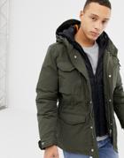 Schott Smith 18 Detachable Quilted Hooded Insert M65 Parka Jacket Slim Fit In Green/black - Green