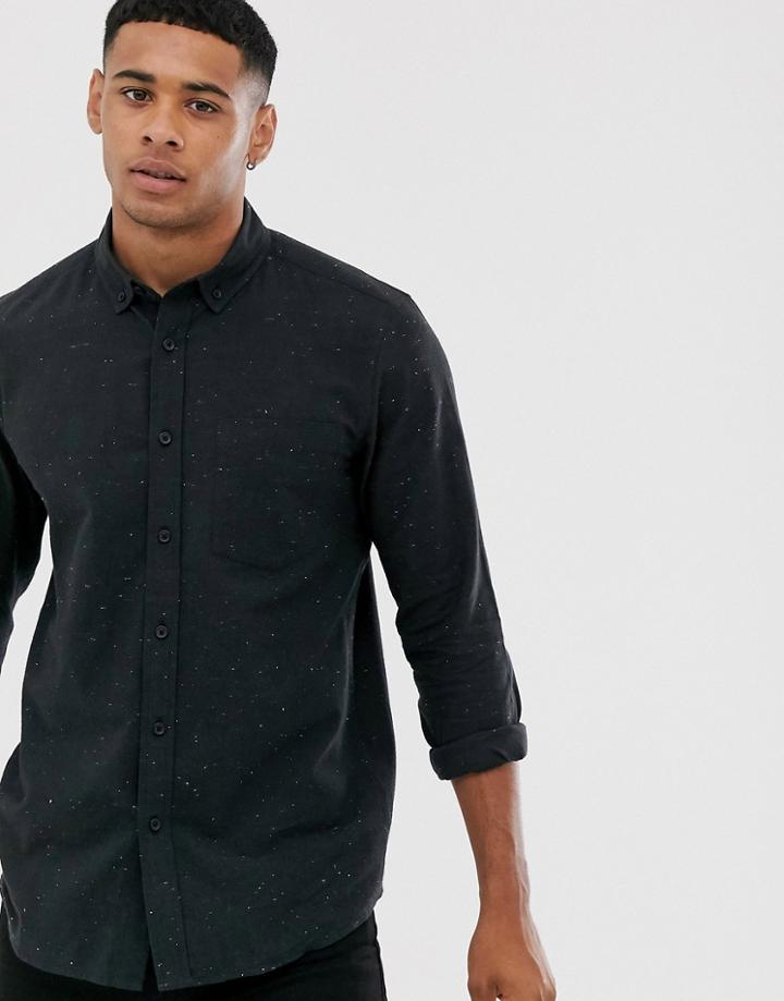 Asos Design Regular Fit Nepp Shirt With Button Down Collar In Black