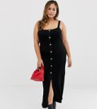 Asos Design Curve Faux Horn Button City Maxi Rib Dress - Black
