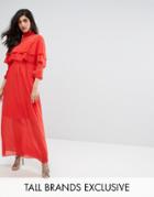 Y.a.s Tall Chinz High Neck Awkward Length Dress With Ruffle Detail - Red