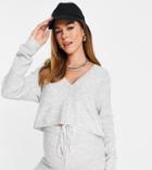 Cotton: On Maternity Crop Co-ord Cardi In Grey - Grey-gray