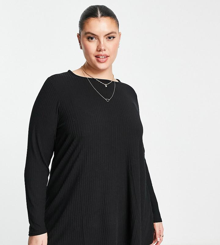 Yours Long Sleeve Swing Top In Black