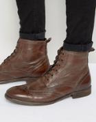 Hudson London Simpson Leather Brogue Boots - Brown