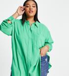 Asos Design Curve Longline Oversized Shirt In Textured Green