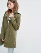 Vero Moda Silver Trim Hooded Parka Jacket - Green
