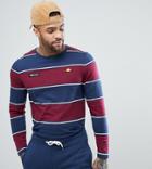 Ellesse Striped Long Sleeve T-shirt With Logo In Red - Red