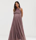 Asos Design Maternity Pleated Bodice Halter Maxi Dress-purple