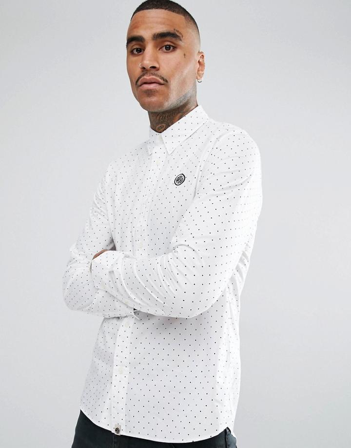 Pretty Green Long Sleeve Polka Dot Shirt In White - White