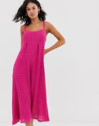 Asos Design Pleat Detail Maxi Dress In Natural Look Yarn - Red