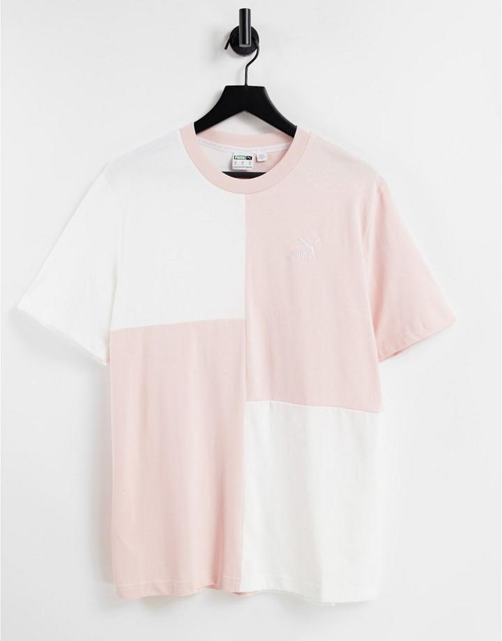 Puma Classics Patchwork T-shirt In Peach And White